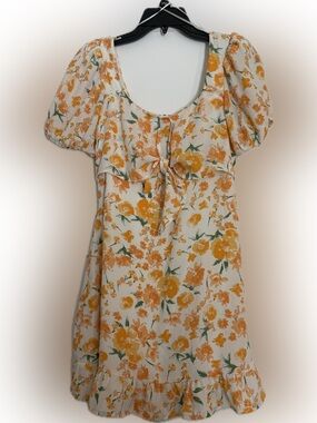 Sienna Sky Cream Mini Dress with Orange Floral Print